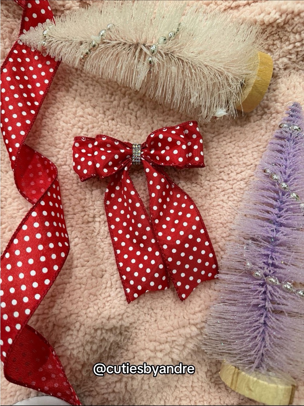 Dot Ribbon Hair Bow - Red